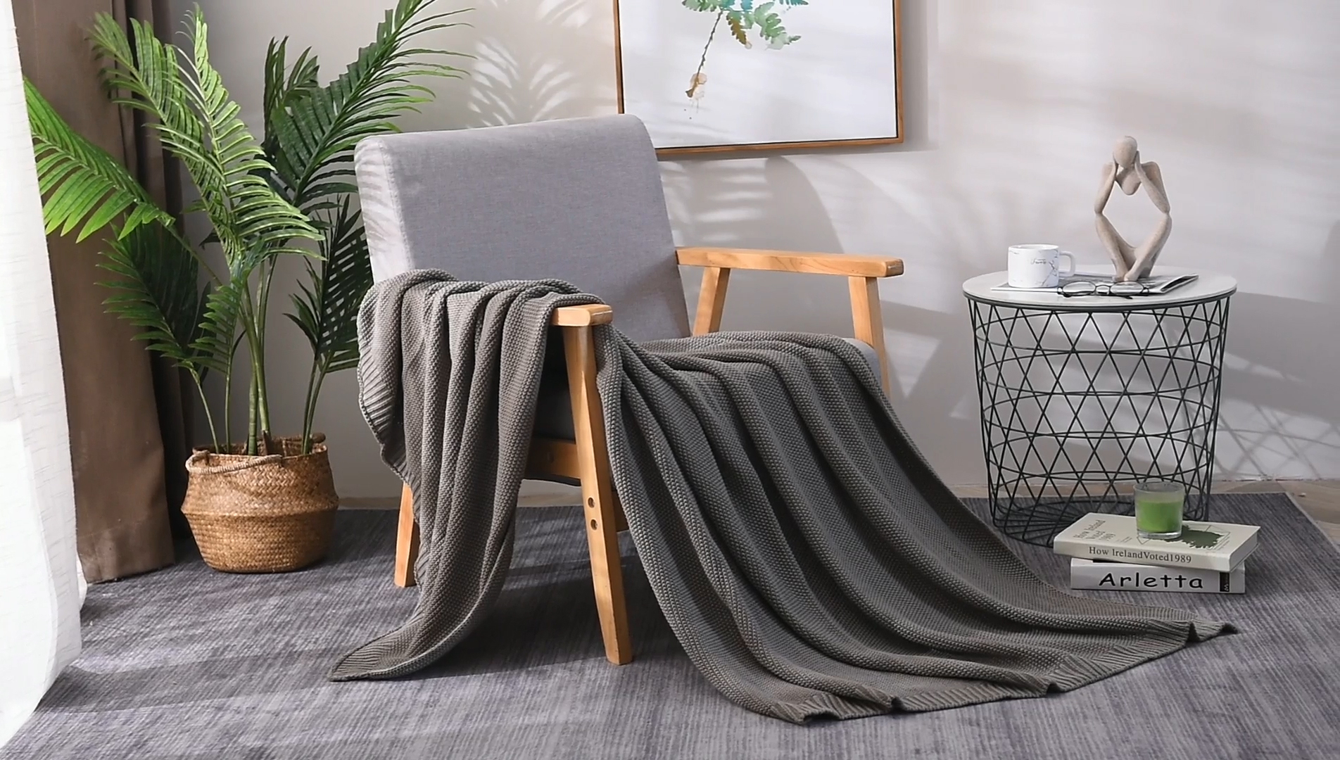 Amazon.com: Longhui bedding Cotton Cable Knit Throw Blanket for